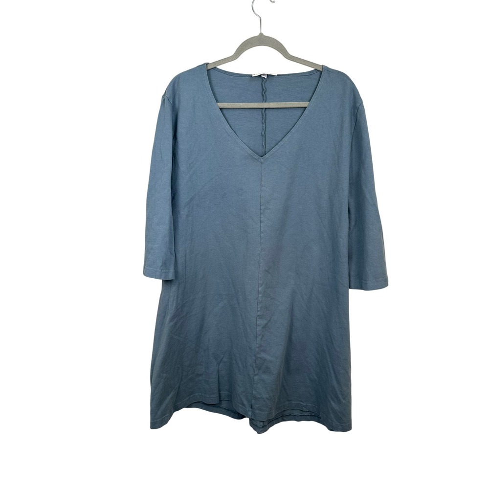 Bryn Walker Tunic Top Women L Blue Excellent Cotton V-Neck 3/4 Sleeve USA